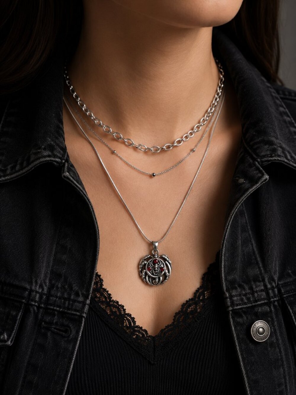 Sterling Silver Mini Snap Necklace Gothic Spider Rhinestone Interchangeable